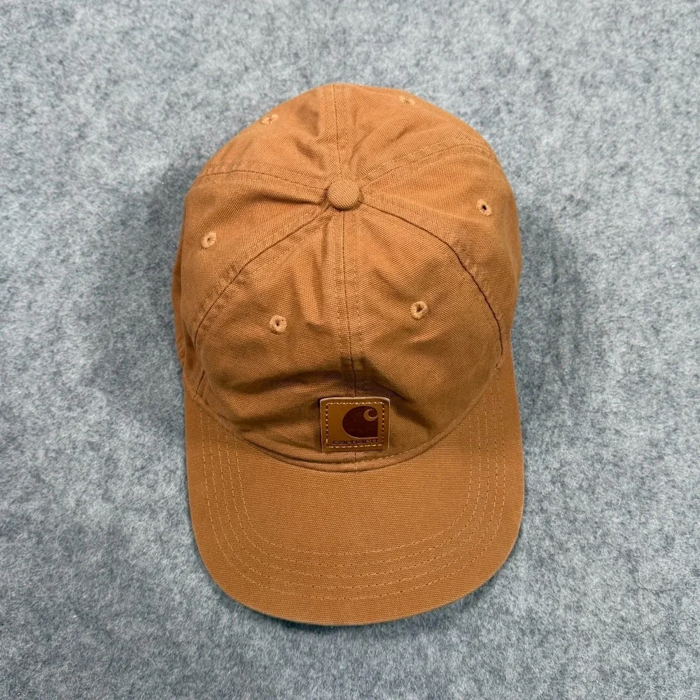 Carhartt Brown Cotton Canvas Leather‎ Logo Patch Baseball Hat Cap Men's One Size